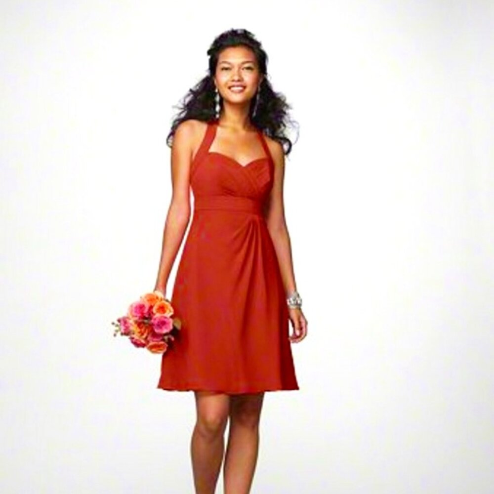 Size 10 Knee-Length Bridesmaid Burnt Orange Persismmon Rust Ginger Halter Cruise